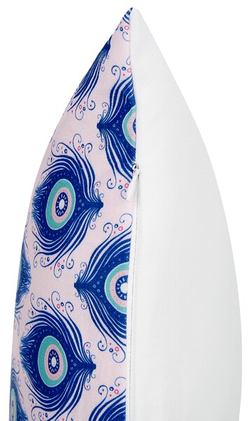 Sada 2 záhradných vankúšov modrá a ružová so vzorom pávieho peria polyester 40 x 60 cm moderné vodoodolné vankúše