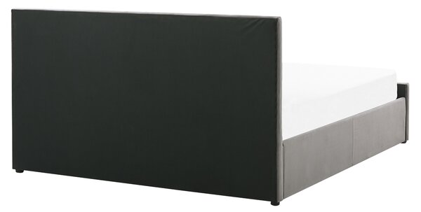 Posteľ s úložným priestorom sivá zamat 160 x 200 cm prešívané čalúnenie s čelom lamelový rošt moderný štýl spálňa