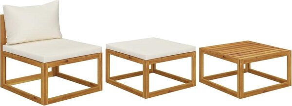 Maison Exclusive – 3-dielna záhradná súprava s krémovými vankúmi z masívneho akátového dreva