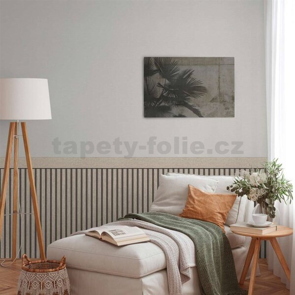 Vliesové fototapety - stenový panel 39744-2, rozmer 500 cm x 106 cm, lamely dub sivý, A.S. Création