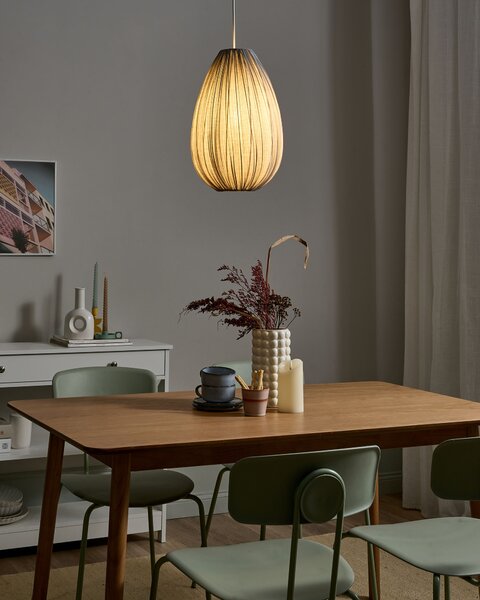 Závesná lampa sivé látkové tienidlo z bavlny moderný dizajn osvetlenie do obývacej izby