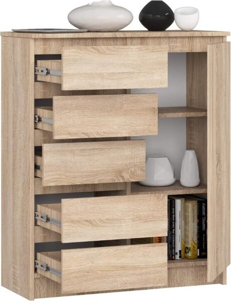 BDW - Komoda 5 zásuviek, obývacia izba, predsieň 80x97x35, dub Sonoma