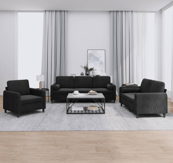 Maison Exclusive – 3-dielna sedacia súprava s vankúšmi, čierny zamat