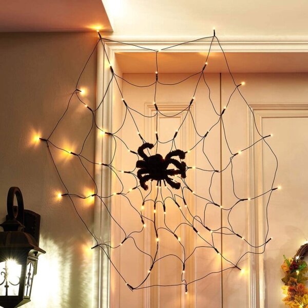 LED Dekoračná reťaz HALLOWEEN LED/5V/8 funkcií pavučina + diaľkové ovládanie