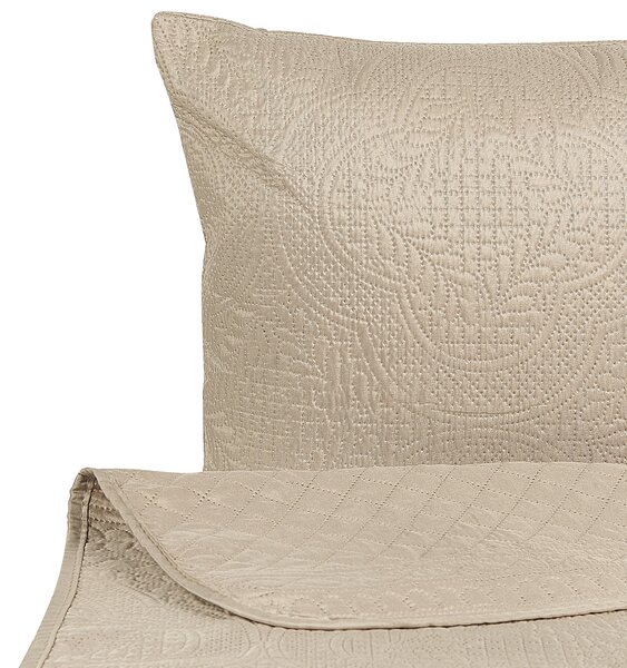 Prikrývka na posteľ s vankúšmi sivobéžová polyester 140 x 210 cm reliéfny vzor prehoz posteľná bielizeň moderný tradičný štýl spálňa