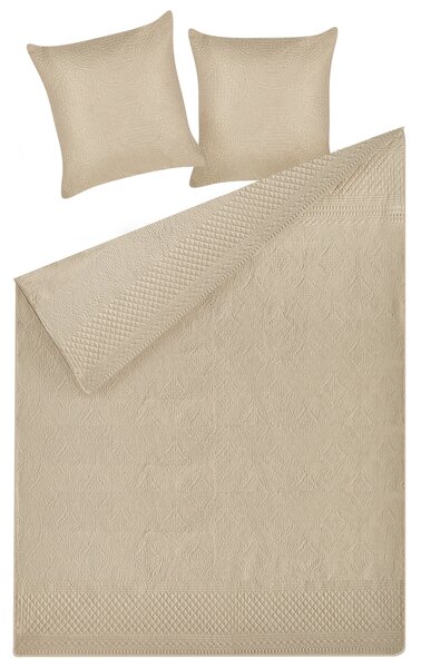 Prikrývka na posteľ s vankúšmi sivobéžová polyester 140 x 210 cm reliéfny vzor prehoz posteľná bielizeň moderný tradičný štýl spálňa