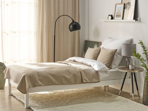 Prikrývka na posteľ s vankúšmi sivobéžová polyester 140 x 210 cm reliéfny vzor prehoz posteľná bielizeň moderný tradičný štýl spálňa