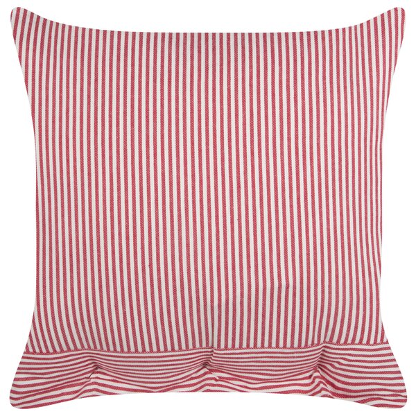 Dekoratívny bavlnený vankúš červený a biely pruhovaný vzor 45 x 45 cm gombíky retro bytový doplnok spálňa obývačka
