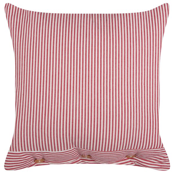 Dekoratívny bavlnený vankúš červený a biely pruhovaný vzor 45 x 45 cm gombíky retro bytový doplnok spálňa obývačka