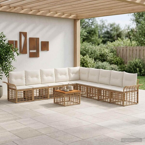 Maison Exclusive – Vonkajšia sedacia súprava, 10 kusov. Prírodný, krémovo biely polyester
