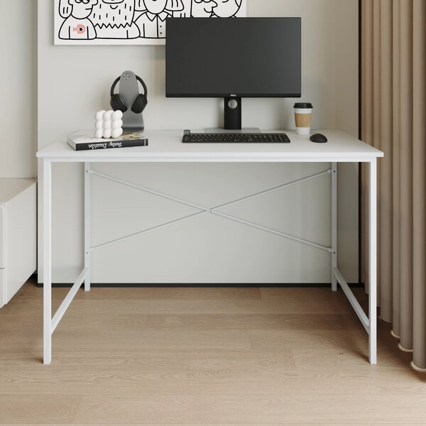 Písací stôl Borga 120 × 60 cm - drevená doska, biela konštrukcia