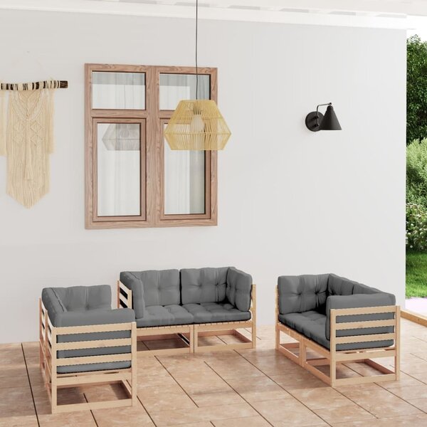 Maison Exclusive – 6-dielna záhradná súprava s vankúšmi z masívneho borovicového dreva