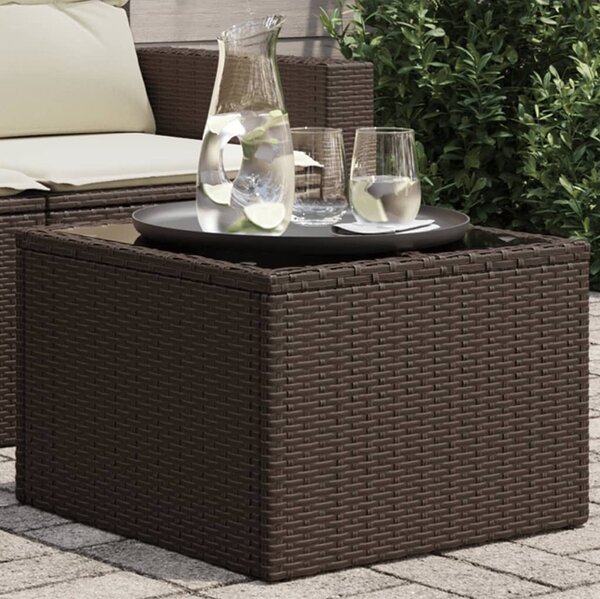 Maison Exclusive - Záhradný stôl so sklenenou doskou hnedý 55x55x37 cm Poly ratan