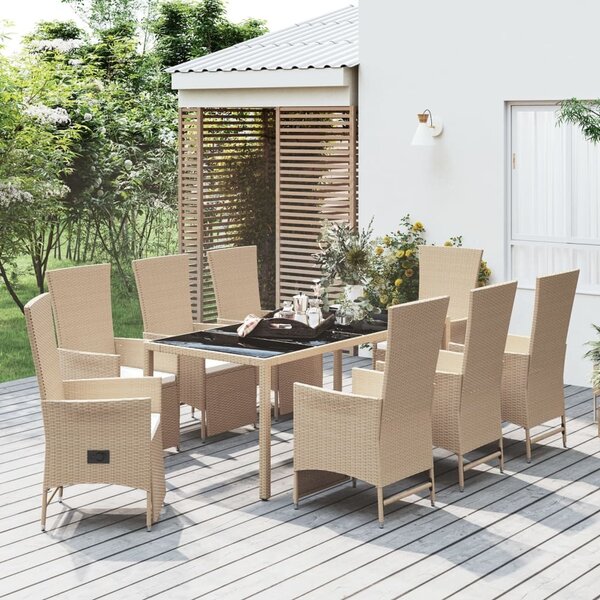 Maison Exclusive – 9-dielna záhradná jedálenská súprava s vankúšmi, béžová, polyratan