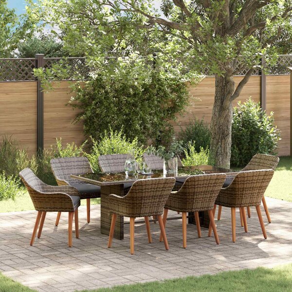 Maison Exclusive - Záhradný jedálenský set s vankúšom 9 pcs Sivá polyratan