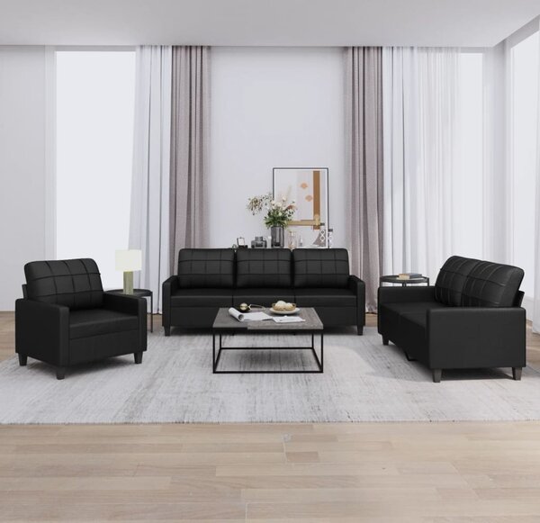 Maison Exclusive – 3-dielna sedacia súprava s vankúmi, ierna umelá koa