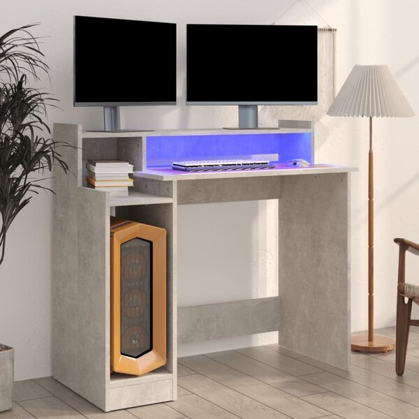 Maison Exclusive – písací stôl s LED osvetlením, betónovo sivý, 97 x 45 x 90 cm, drevený materiál