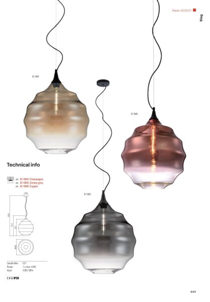 Redo 01-1846 - Luster na lanku SLAG 1xE27/42W/230V pr. 40 cm meď