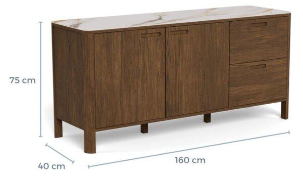 Actona Komoda Southampton 160 cm bílý mramor/dub kouřový