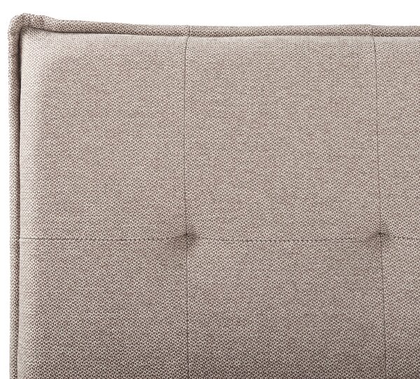 Posteľ sivobéžová ľan látkové čalúnenie 160 x 200 cm čierne nohy rám postele s čelom lamelový rošt nábytok do spálne