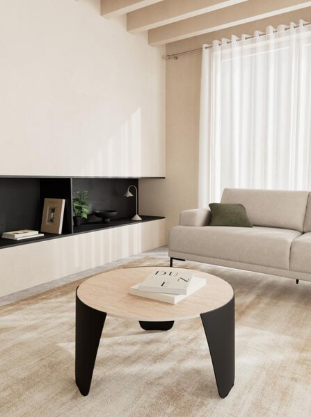 Actona Kulatý designový konferenční stolek Altea travertin/černý