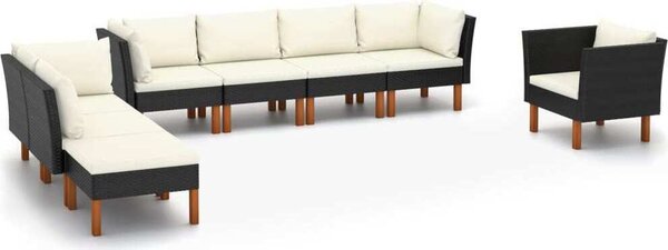 Maison Exclusive – 8-dielna záhradná súprava z polyrotangu a eukalyptového dreva, čierna