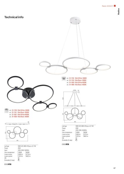 Redo 01-1742 - LED Luster na lanku RADIUS LED/45W/230V biela