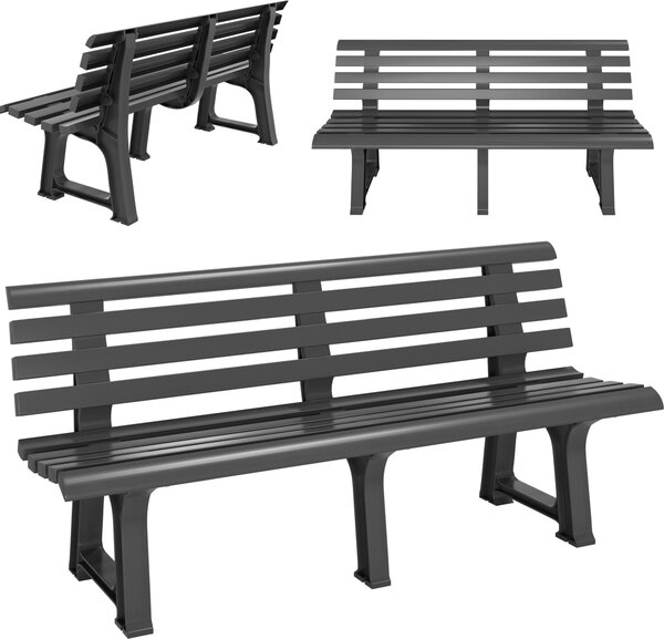 CASARIA® Záhradná lavica Plastová lavica odolná voči poveternostným vplyvom Nosnosť 240 kg Operadlo 3 nohy 145x46 cm Záhradná balkónová lavica Ergonomická antracitová