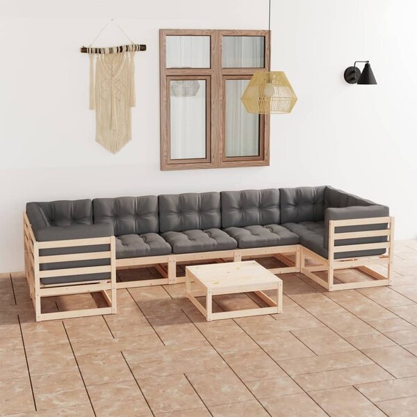 Maison Exclusive – 8-dielna záhradná súprava s vankúšmi z masívneho borovicového dreva
