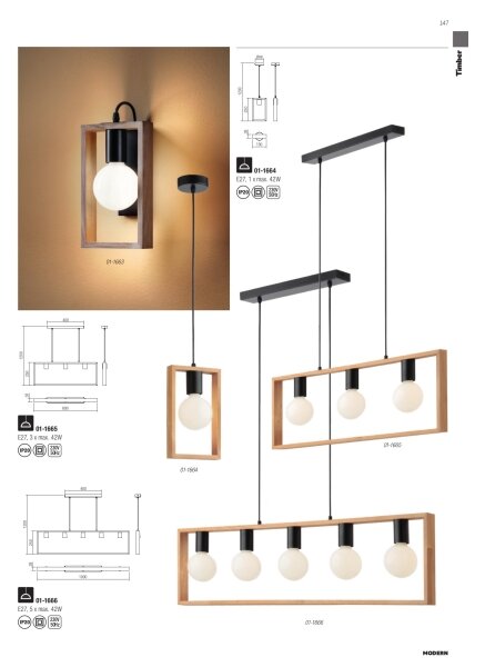 Redo 01-1663 - Nástenné svietidlo TIMBER 1xE27/42W/230V