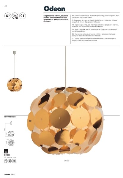 Redo 01-1508 - Luster na lanku ODEON 1xE27/42W/230V pr. 36 cm zlatá