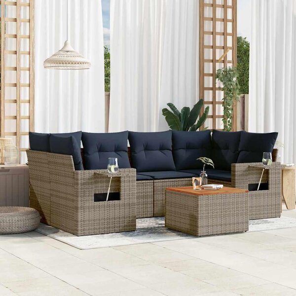 Maison Exclusive – 7-dielna záhradná súprava s vankúšmi, sivá, polyratan