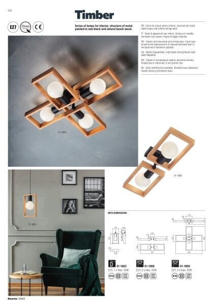 Redo 01-1663 - Nástenné svietidlo TIMBER 1xE27/42W/230V