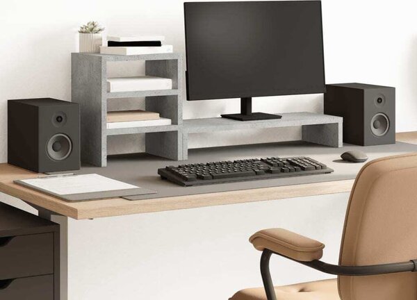 Maison Exclusive – Stojan na monitor s organizérom na stôl, betónovo šedý