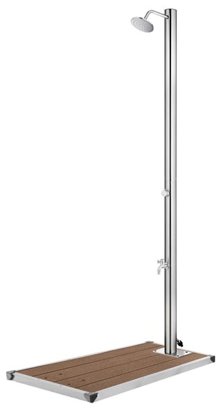 Maison Exclusive – Záhradná sprcha s hnedou podlahovou doskou, 220 cm, nerezová oceľ