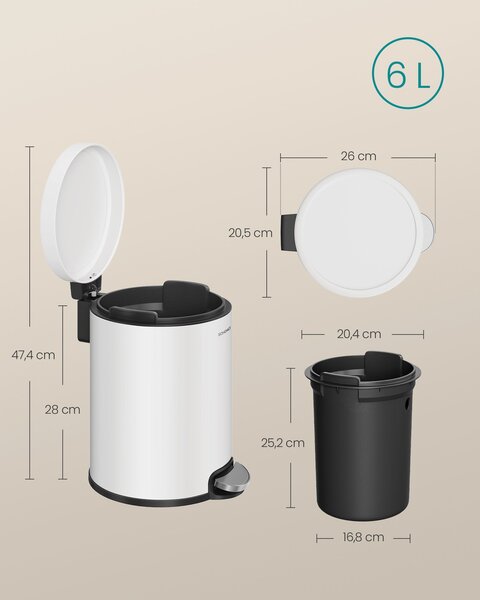 SONGMICS Odpadkový kôš Jelis 6 L biely