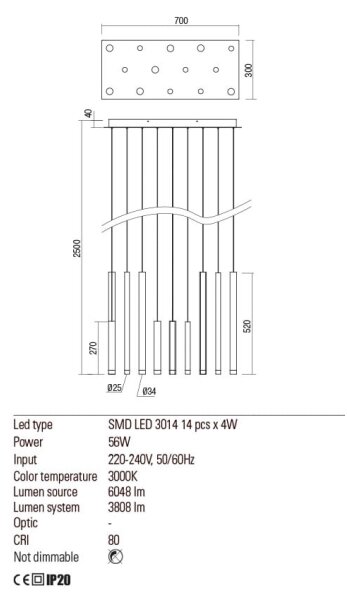 Redo 01-2055 - LED Luster na lanku MADISON 14xLED/4W/230V meď
