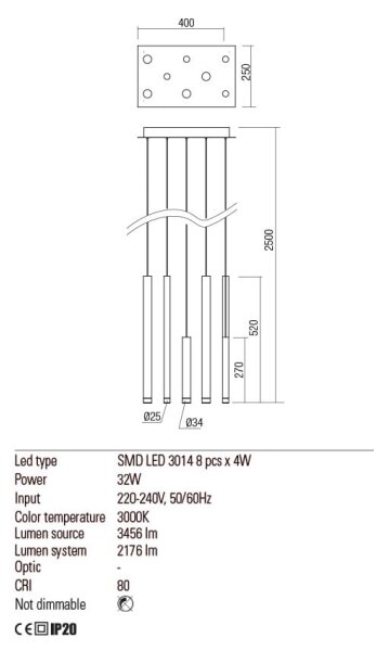 Redo 01-2046 - LED Luster na lanku MADISON 8xLED/4W/230V zlatá