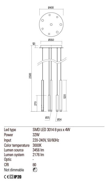 Redo 01-2050 - LED Luster na lanku MADISON 8xLED/4W/230V zlatá