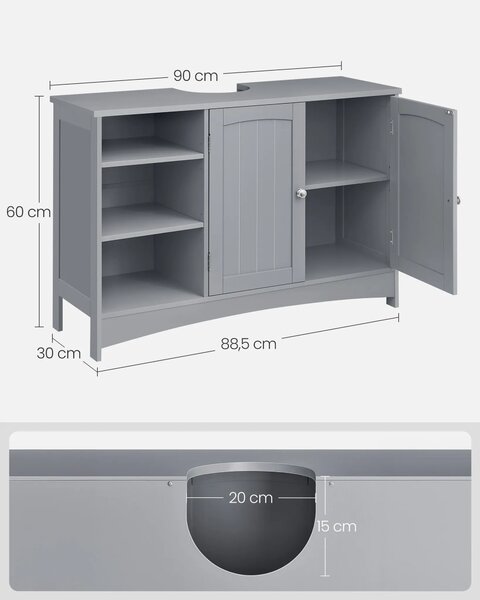 SONGMICS Skříňka pod umyvadlo Vasagle Mollie 90 cm šedá