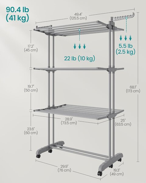 SONGMICS Sušák na prádlo Nehy 173 cm šedý/stříbrný