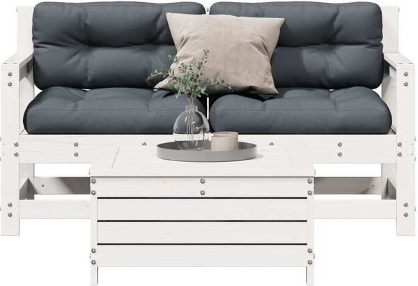 Maison Exclusive - 3-dielny záhradný sedací set so sedákmi biely borovicový masív