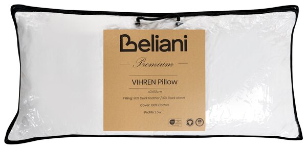 Vankúš biely kačacie perie a páperie 40 x 80 cm bavlnený poťah stredne mäkký