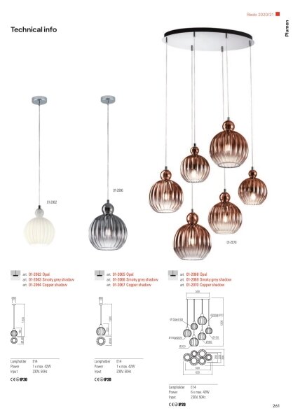 Redo 01-2069 - Luster na lanku PLUMEN 6xE14/42W/230V šedá