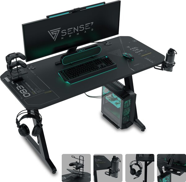 SENSE7 Nomad Cybernetic herný stôl 120 x 60 cm vrátane podloky pod my XXL, poítaový stôl, stôl pre PC, herný stôl, malý písací stôl, detská izba