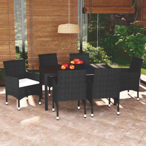 Maison Exclusive – 7-dielna záhradná jedálenská súprava s vankúmi Poly Rattan Black