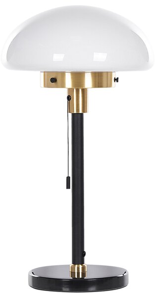 Stolná lampa čierna biela zlatá sklo železo 55 cm pologuľovité tienidlo nočná lampa retro štýl spálňa