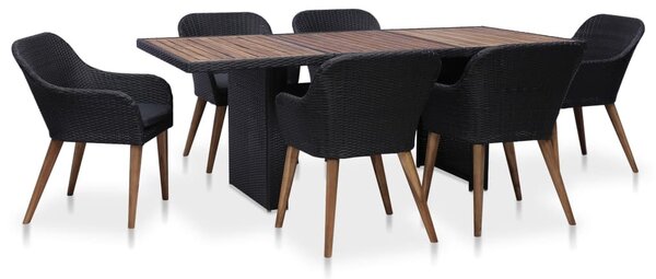 Maison Exclusive - 7-dielny vonkajší jedálenský set so sedákmi polyratanový čierny