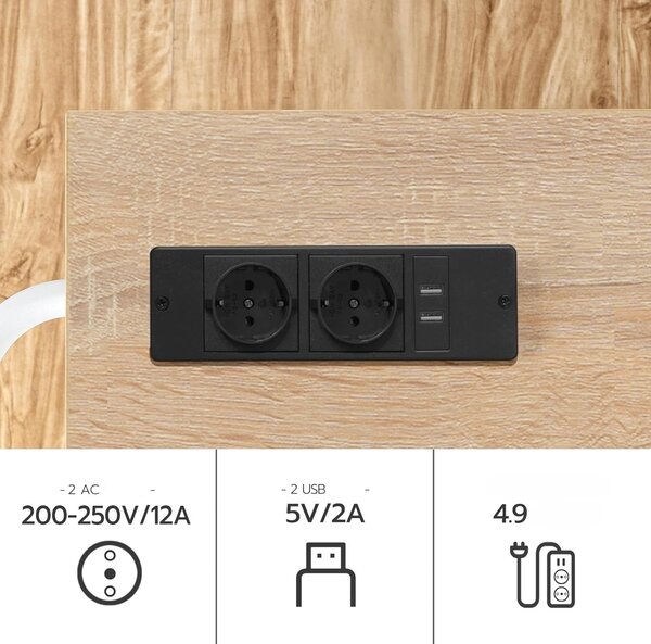 Pojízdný kuchyňský vozík s prodlužovacím kabelem Vasagle Marley 65 cm bílý/dub přírodní