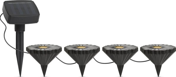 Solárne LED záhradné svietidlo s kvetinami – RGB – 4 LED diódy – 360 cm – solárne napájanie – automatické zapnutie pri súmraku – dekoratívne vonkajie osvetlenie pre záhradu, balkón a terasu [11732]